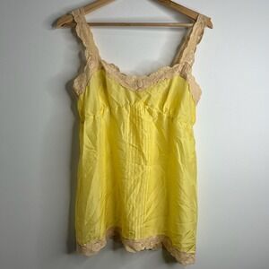 Y2K 90s Babydoll Cami Tank Top Womens M Yellow Lace Fairy Feminine Coquette Silk